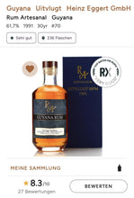 Chargez l&#39;image dans la visionneuse de la galerie,RA Guyana 30y 1991 Herbst 2022 Uitvlugt Dist. 0,5l 61,7%vol. Single Cask Rum Artesanal #70 limitiert
