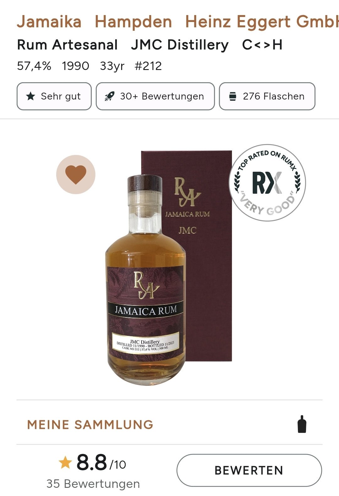 alt
RA Jamaica 33y JMC Dist. 1990 2023 #212 0,5l 57.4% vol. single cask Rum Artesanal - inn-out-shop