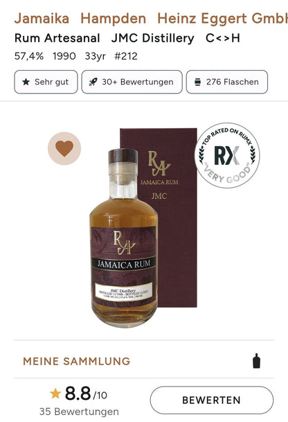 alt
RA Jamaica 33y JMC Dist. 1990 2023 #212 0,5l 57.4% vol. single cask Rum Artesanal - inn-out-shop