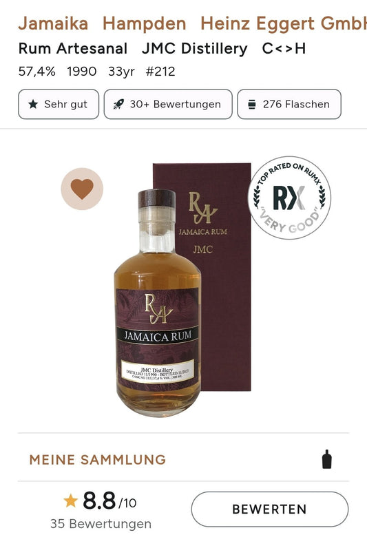 RA Jamaica 33y JMC Dist. 1990 2023 #212 0,5l 57.4% vol.single cask Rum Artesanal - inn-out-shop
