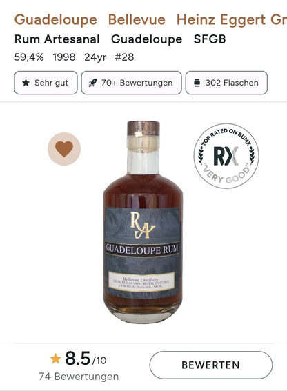 RA Guadeloupe 24y 1998 Herbst 2022 Bellevue SFGB x  Dist. 0,5l 59,4% vol. single cask Rum Artesanal #28