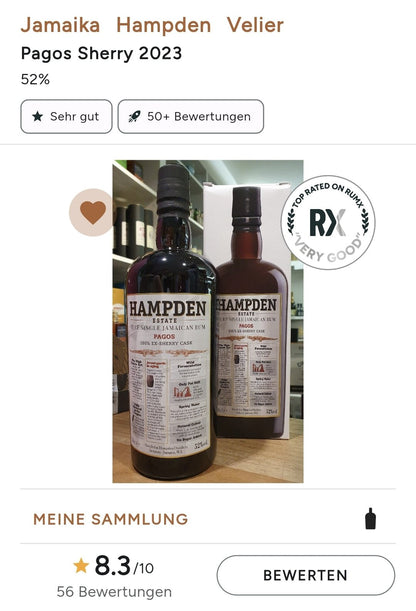 Hampden Estate Pagos 2023 Single Jamaica Rum Ex-Sherry 52%vol. 0,7l Jamaika