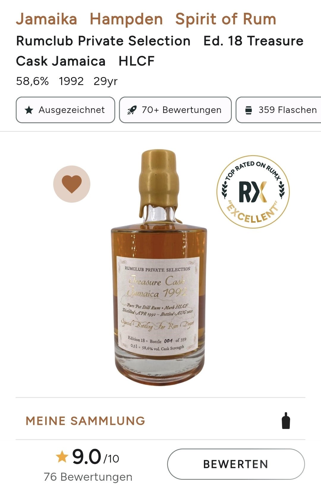 Rumclub ed.18 Hampden 1992 Jamaica Treasure Cask 2021 58,6% 0,5l fl Rum club