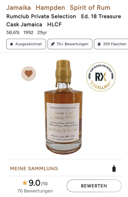 Rumclub ed.18 Hampden 1992 Jamaica Treasure Cask 2021 58,6% 0,5l fl Rum club