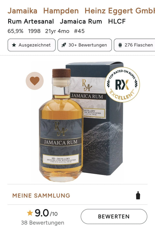 RA Jamaica HD Hampden 1998 2020 HLCF 0,5l #45 65,9% vol.single cask Rum Artesanal - inn-out-shop