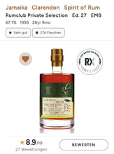 Load image into Gallery viewer, Rumclub Jamaica 26y 1995 Ed.27 EMB 2022 67,1% 0,5l fl Rum club Medium Pot Still Ex-Bourbonfass
