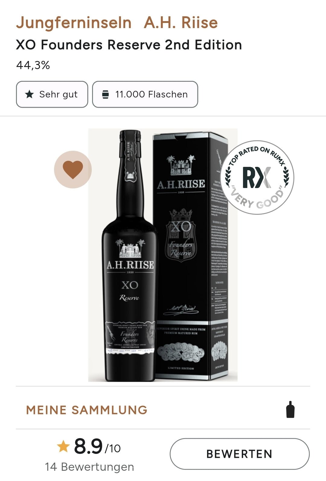 alt
A.H.Riise XO Fondateurs 2 bleu 2022 Reserve 0,7l 44,3% vol. Rhum limité - inn-out-shop
