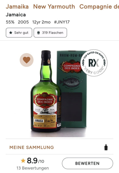 Compagnie des Indes 12Y Jamaica 2005 2017 New Yarmouth 0,7l 55 %vol. cdi Rum JNY Rum single cask