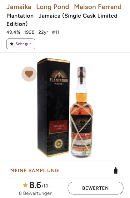 Plantation Jamaica 1998 CRV 2021 XO 0,7l 49,4% vol. single cask rum special edition Long Pond Distillery