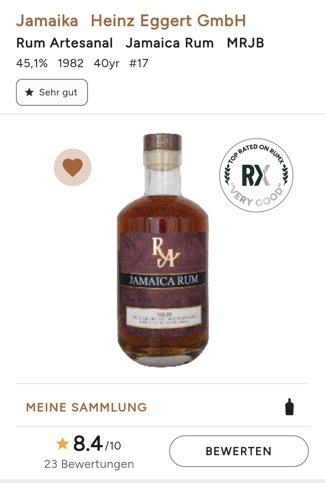 RA Jamaica 40y 1982 Herbst 2022 Cuve MRJB x Distillery 0,5l 45,1% vol.  Rum Artesanal Mark: MRJB