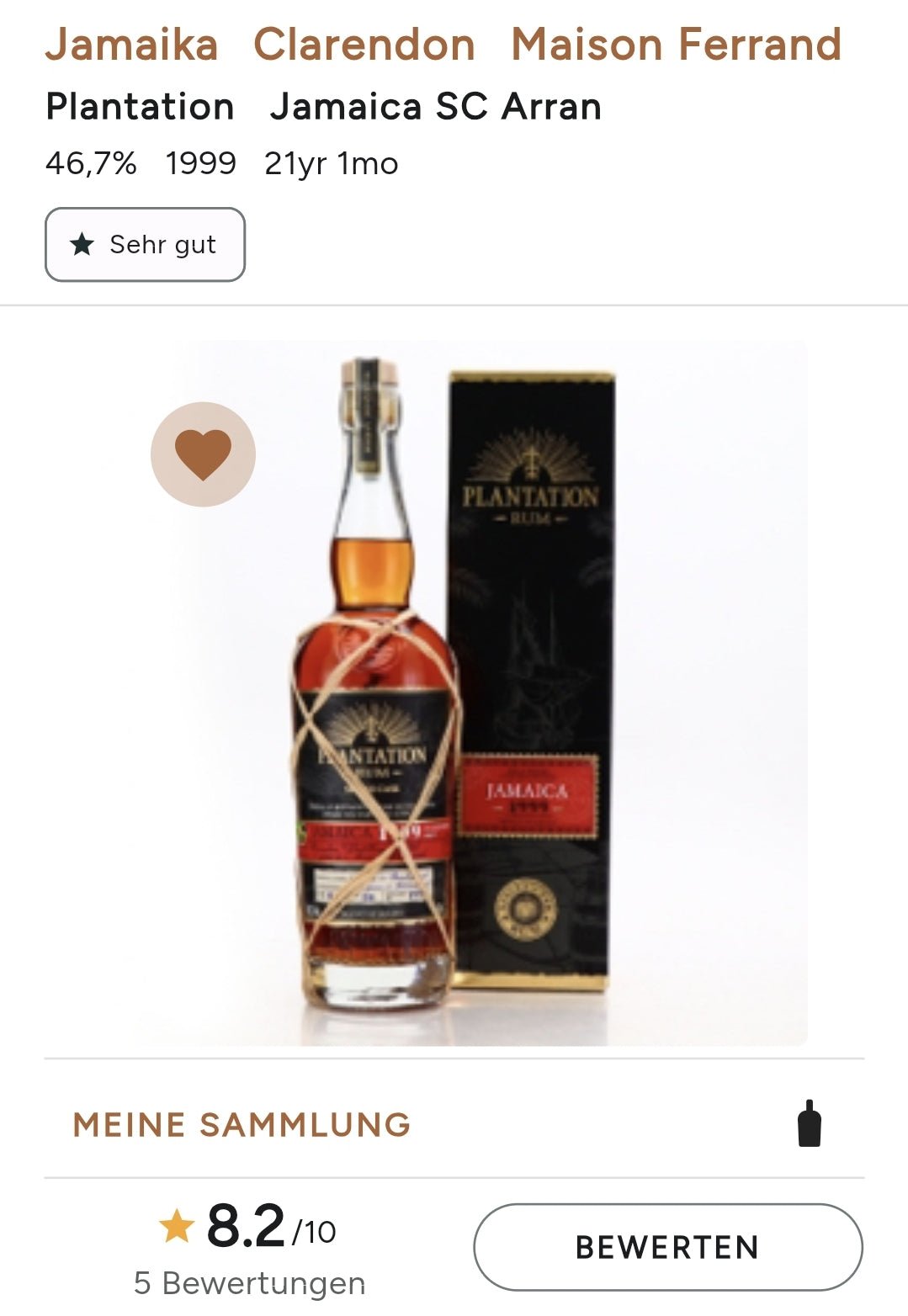 Plantation Jamaica 1999 Clarendon Arran Cask Finish 0,7l 46,7% vol. single cask Rum Fassabfüllung Sonderedition limited