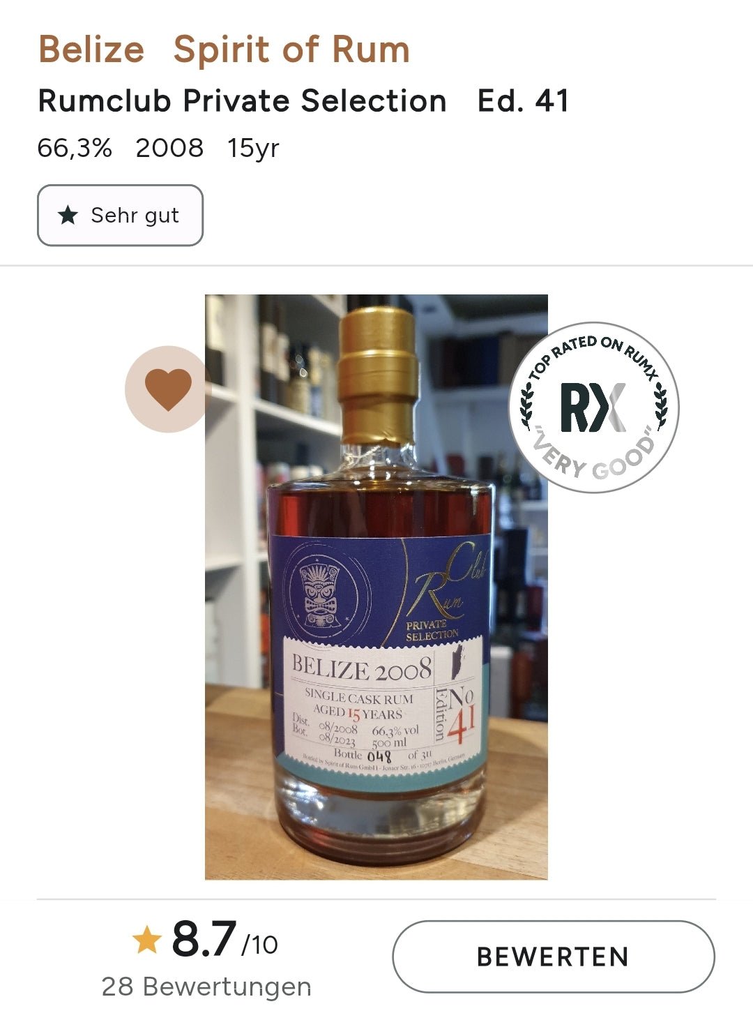 Rumclub Ed.41 Belize 2008 66,3% vol. 0,5l Single cask Rum club - inn-out-shop