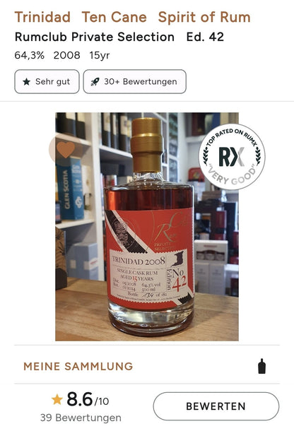 Rumclub Ed.42 Trinidad Ten Cane 2008 64,5% vol. 0,5l Single cask Rum club