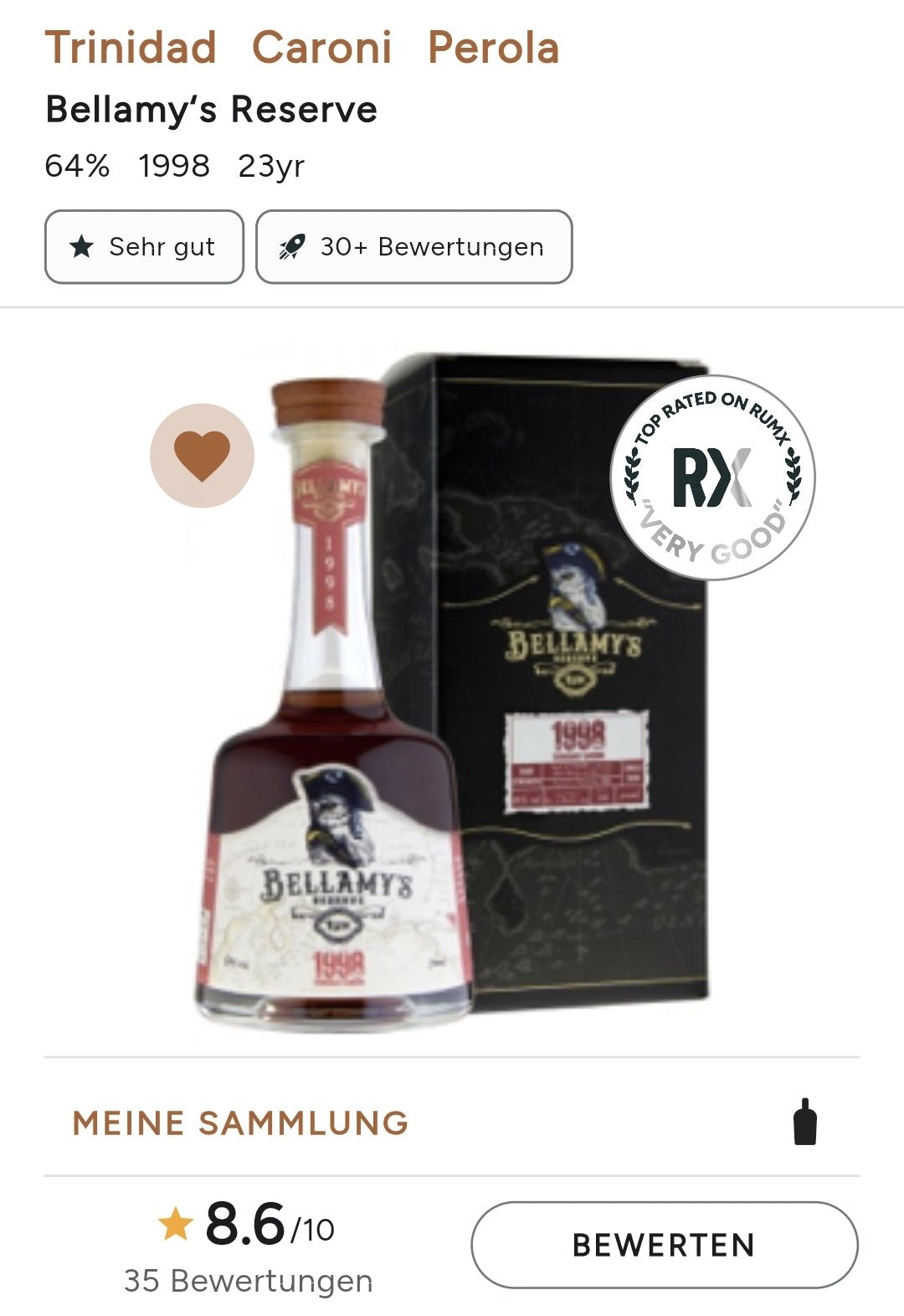 Bellamy's 1998 Trinidad Caroni Distillery Reserve Rum 0,7l 64%vol.