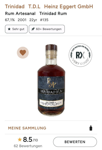 Ra Rum Artesanal Trinidad TDL 2001 S 2023 #135 0,5l 67,1%vol. single cask  limitiert auf 242 Flaschen