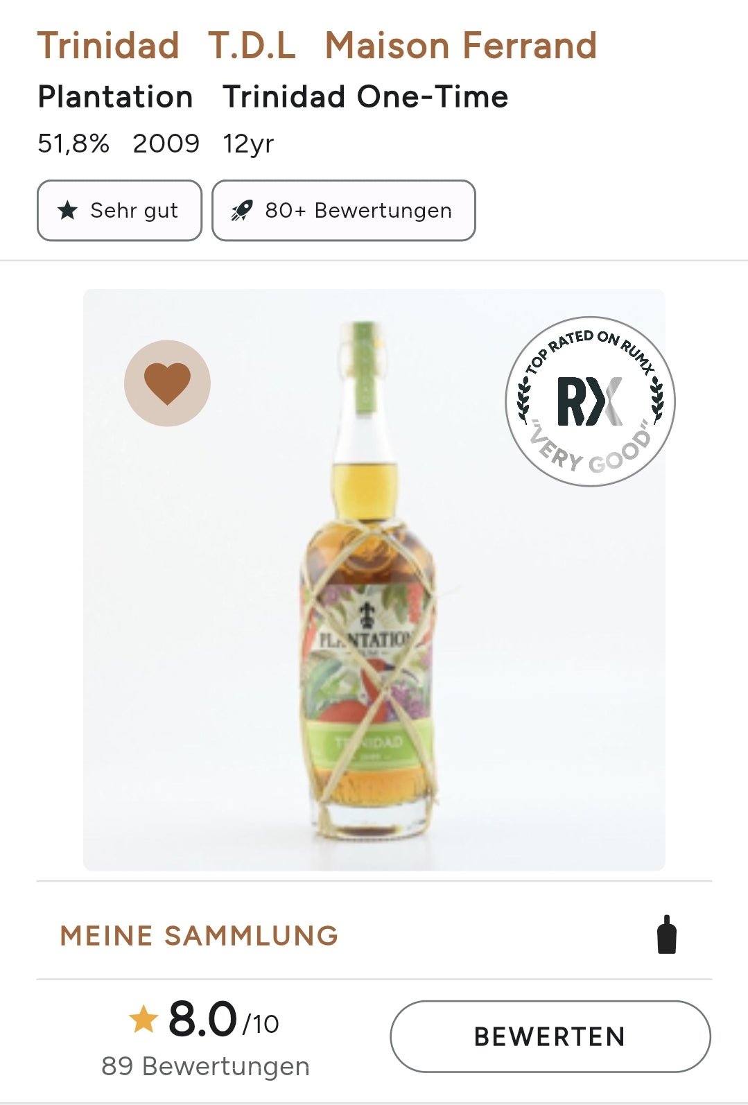 Plantation Trinidad one time 11y 2009 2021 0,7l 51,8% vol. limited Edition Rum Sonderedition limitiert Trinidad