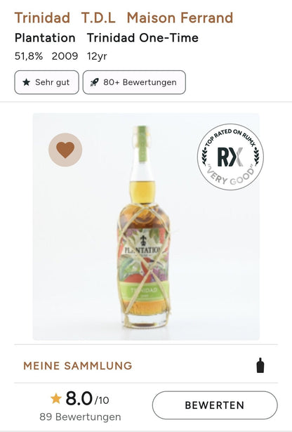 Plantation Trinidad one time 11y 2009 2021 0,7l 51,8% vol. limited Edition Rum Sonderedition limitiert Trinidad