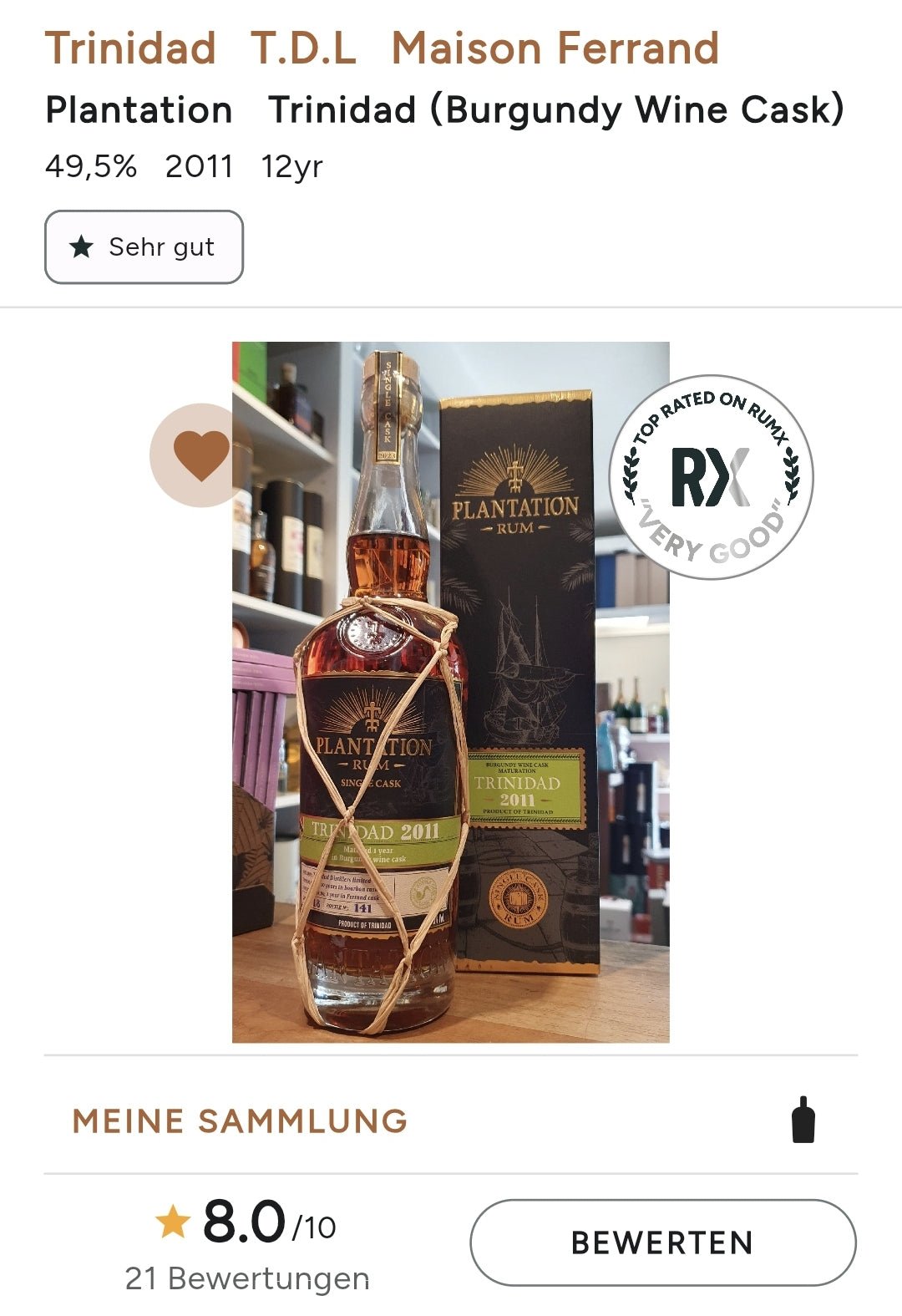 Plantation Trinidad 2011 2023 Burgunder Finish XO 0,7l 49,3 % vol. single cask Rum fr ws