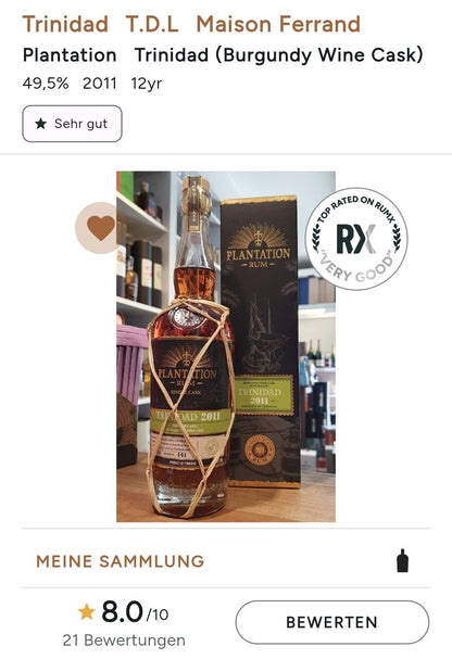 Plantation Trinidad 2011 2023 Burgunder Finish XO 0,7l 49,1 % vol. single cask Rum ex