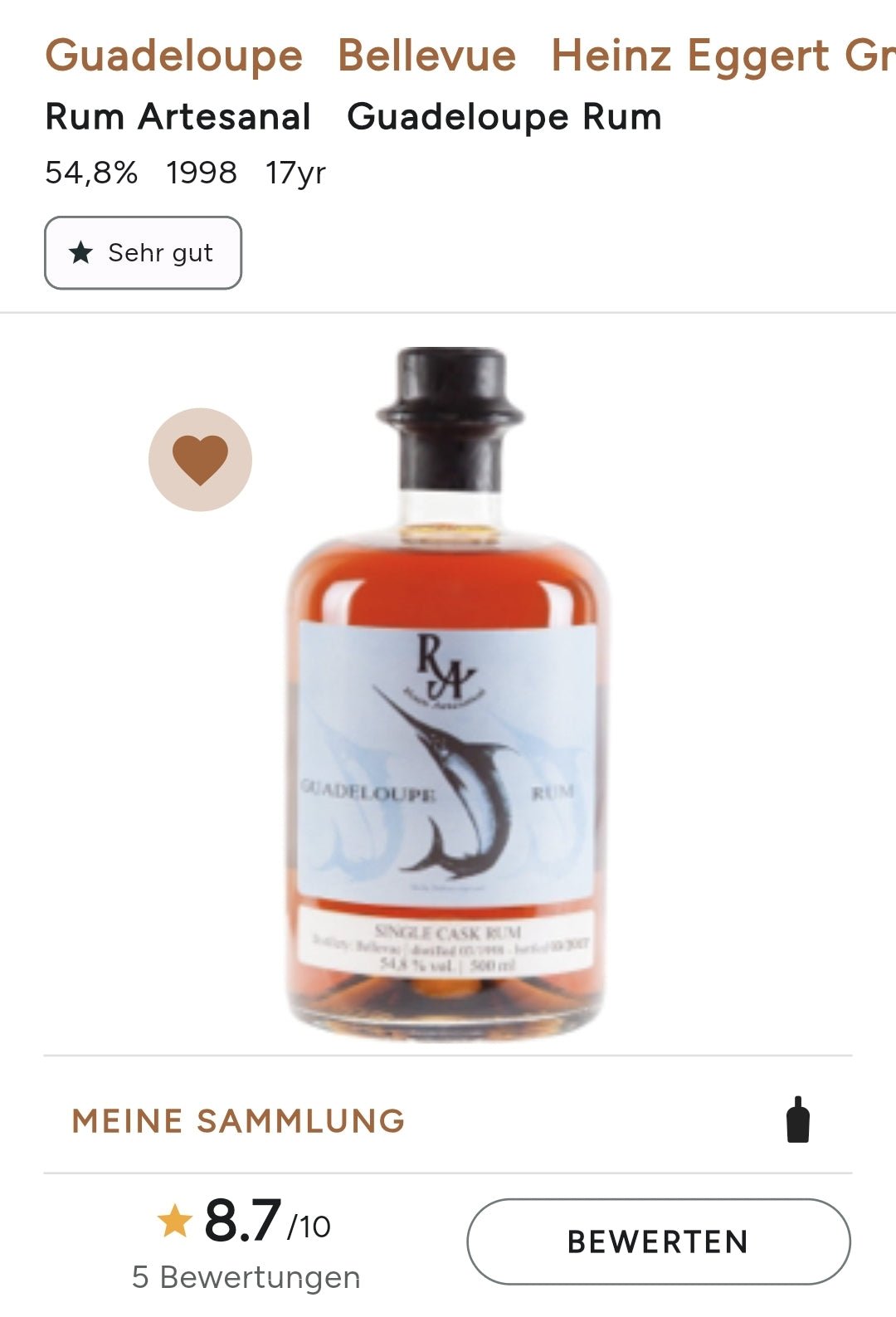 RA Guadeloupe 1998 2017 Bellevue Dist. 19y 0,5l 55,5% vol. single cask Rum Artesanal - inn-out-shop