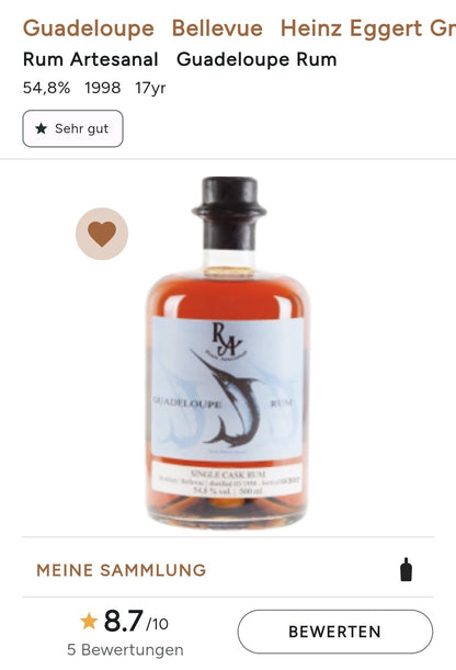 RA Guadeloupe 1998 2017 Bellevue Dist. 19y 0,5l 55,5% vol. single cask Rum Artesanal - inn-out-shop