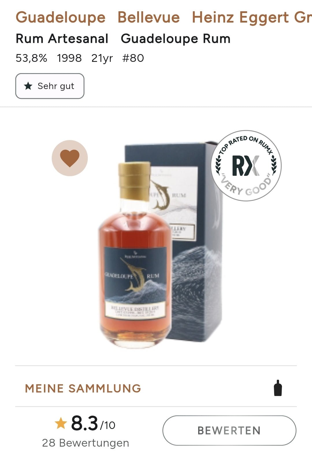 Ra Rum Artesanal Guadeloupe single cask 21 Jahre ( Bellevue Distillery ) 0,5l 53,8%