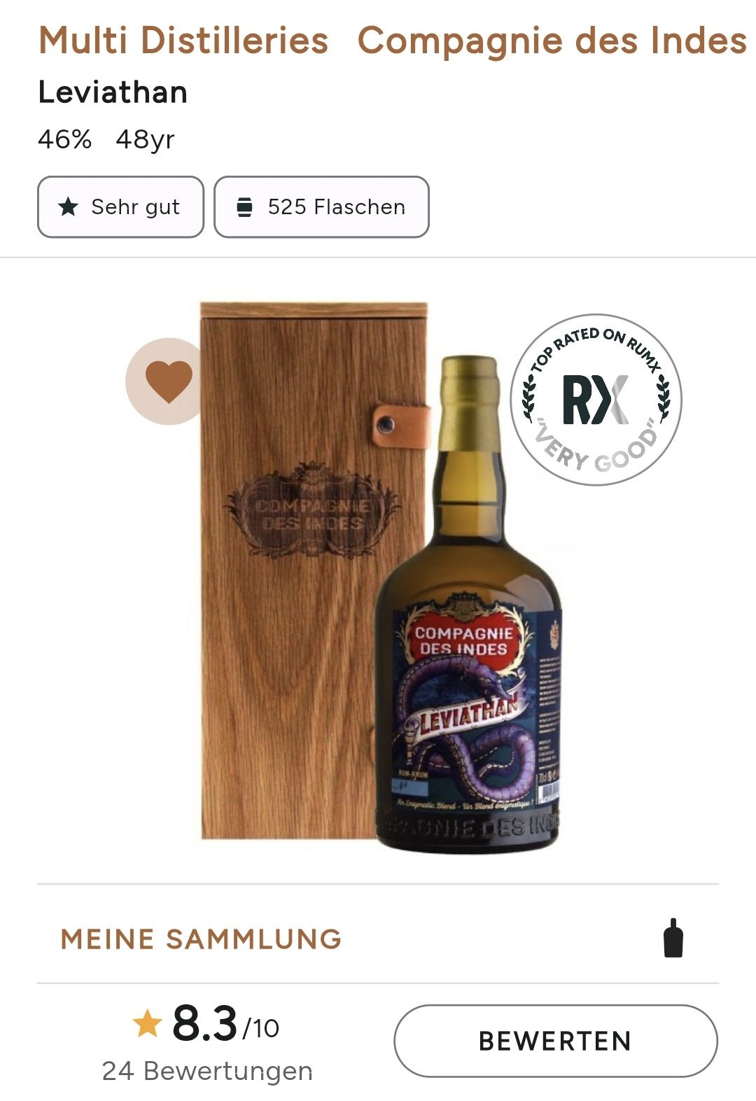 Compagnie de indes Leviatan 2021 Guateloupe 1973 panama 1996  Nachfolger zu Kaiman Dist. 0,7l 46% vol.  Single Cask RUM CDI