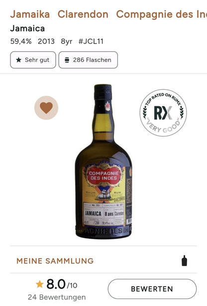 Compagnie des Indes Jamaica 8 Clarendon 2021 0,7l 59,4%vol cdi Rhum Rum