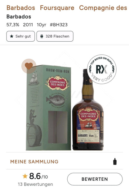 Compagnie des Indes Barbados Foursquare 10 cdi Single Cask Rum 57,3% vol. 0,7l Fassabfüllung