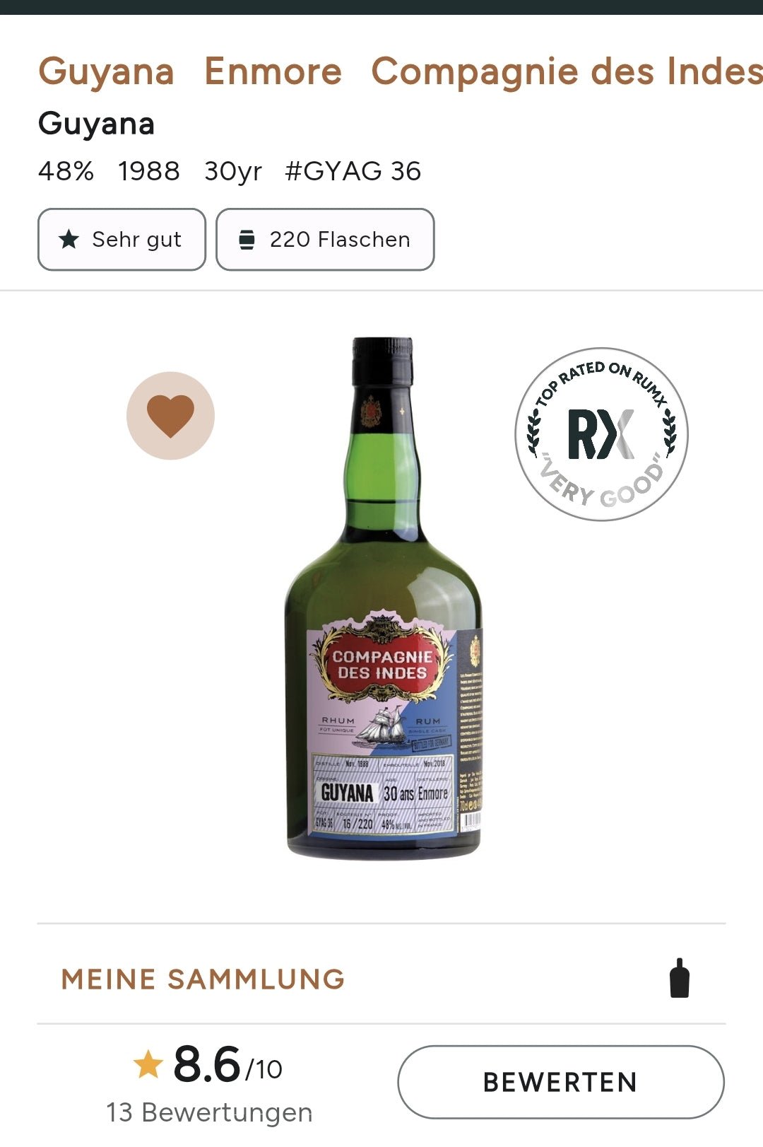 Compagnie des Indes Enmore 1988 Guyana 30y 0,7l 48% vol. Single Cask RUM CDI Rum