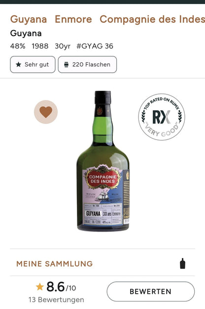 Compagnie des Indes Enmore 1988 Guyana 30y 0,7l 48% vol. Single Cask RUM CDI Rum