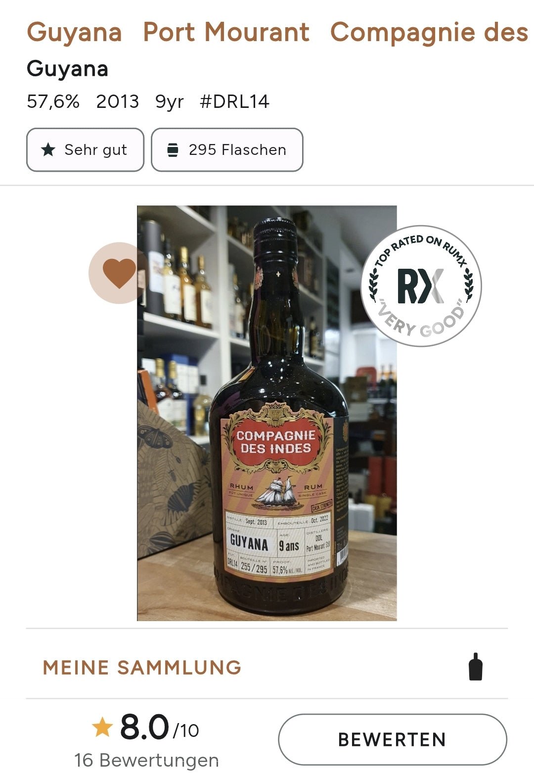 Compagnie de indes Guyana 2013 DDL Port Mourant Still 9YO Cask Strength 0,7l 57,6% vol. Single Cask RUM CDI - inn-out-shop