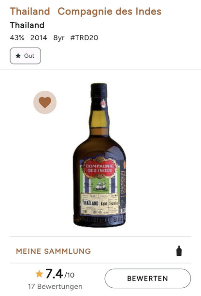 Compagnie de indes Thailand 2014 8y Rum secrete Dist. 0,7l 43% vol. Single Cask RUM CDI - inn-out-shop
