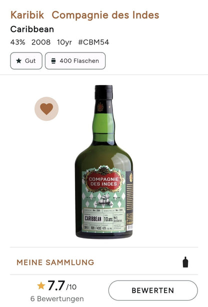 Compagnie des Indes cdi Rhum Fassabfüllung Sonderedition limitiert auf nur ein Fass Rum Caribbean 10 0.7l 43%