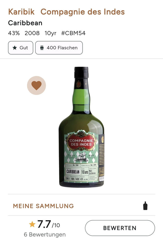Compagnie des Indes cdi Rhum Fassabfüllung Sonderedition limitiert auf nur ein Fass Rum Caribbean 10 0.7l 43%
