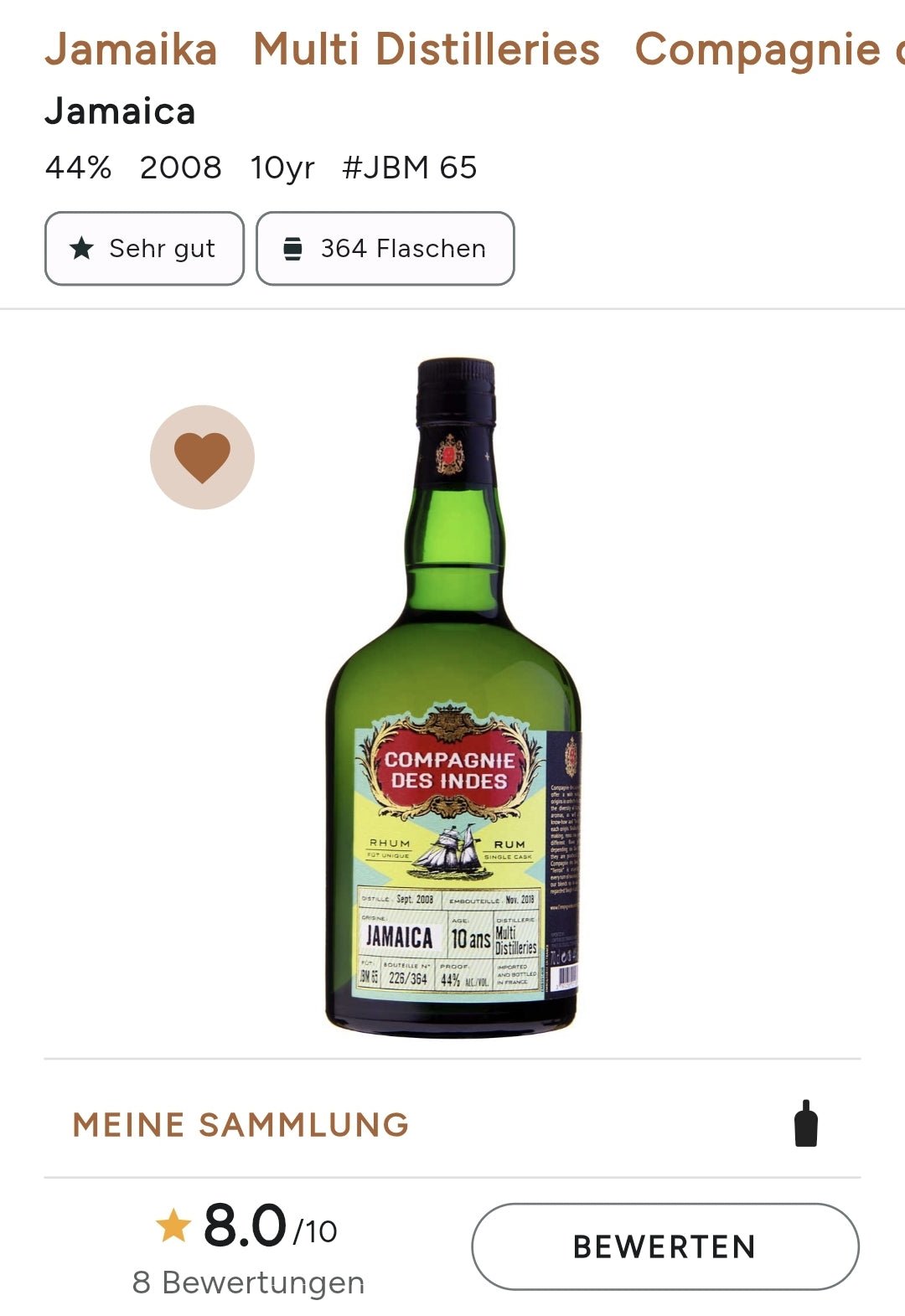 Compagnie des Indes Rum Jamaica 10 Multidestillers 0.7l 57,9 % Cask Bottling cdi Special Edition Long Pond,