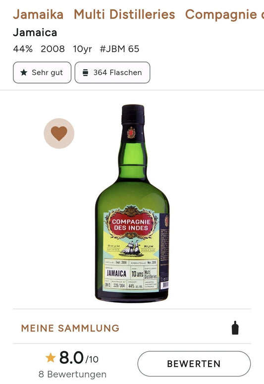 Compagnie des Indes Rhum Rum Jamaica 10 Multidestillers 0.7l 57,9 % Fassabfüllung cdi Sonderedition Long Pond,