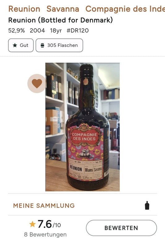 Compagnie des Indes Reunion 2004 2022 Savanna Dis. 18y cdi Single Cask Rum 52,9% vol. 0,7l Cask strength limitiert