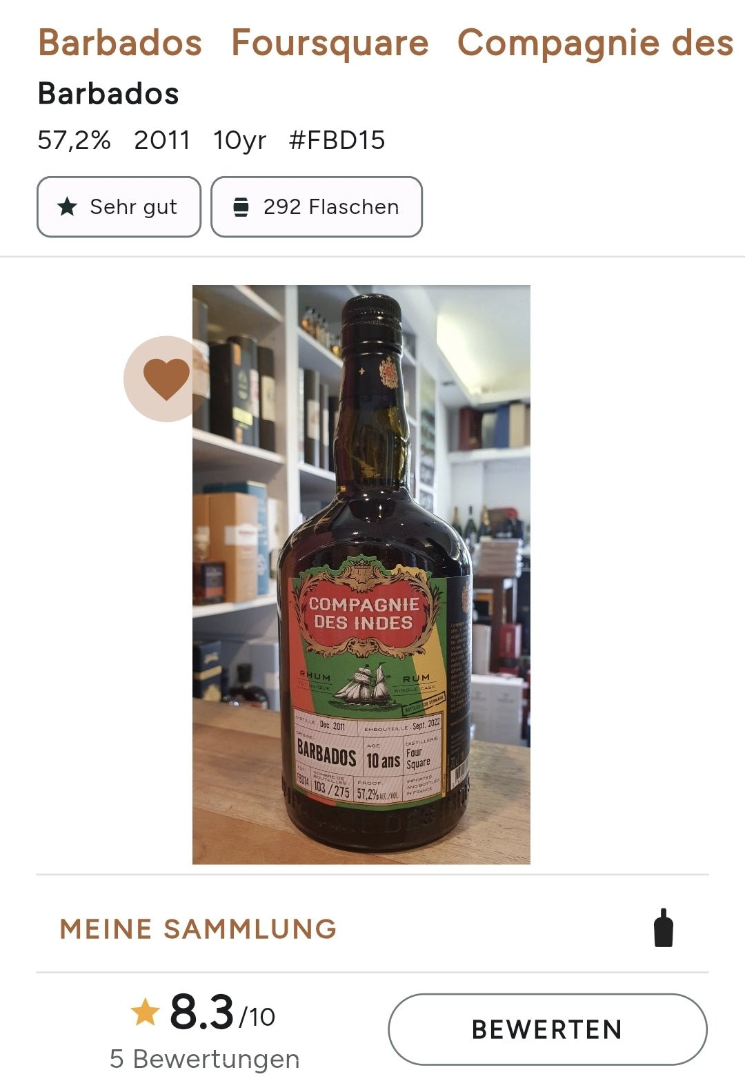 Compagnie des Indes Foursquare 2011 2022 10y Barbados cdi Single Cask Rum 57,2% vol. 0,7l Fassabfüllung