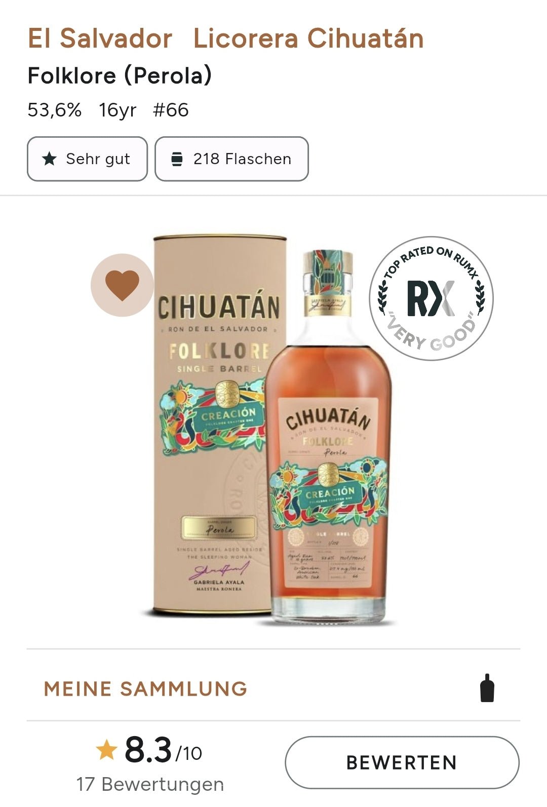Ron Cihuatan Folklore Dualidad Chapter two 2 #1 2023 17y Single cask 0,7l 53,63? % vol. Rum el salvador