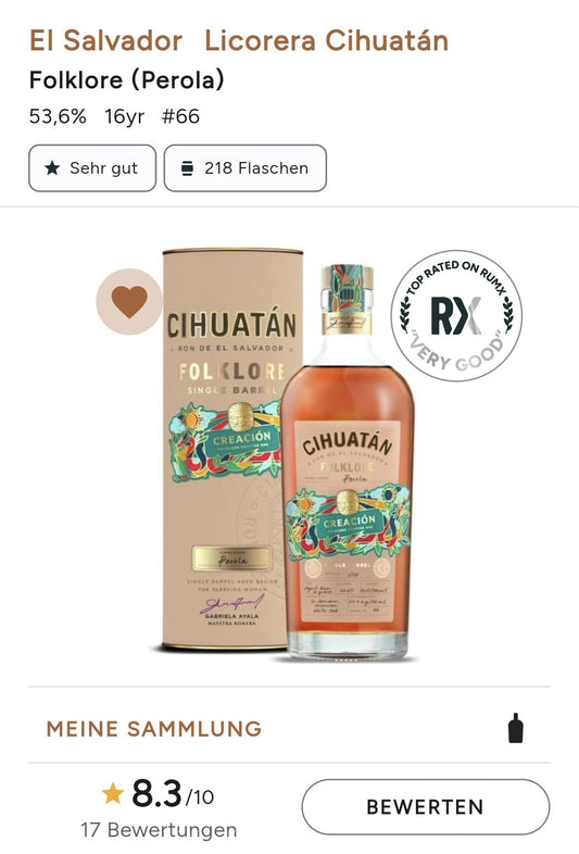 Ron Cihuatan Folklore Dualidad Chapter two 2 #1 2023 17y Single cask 0,7l 53,63? % vol. Rum el salvador