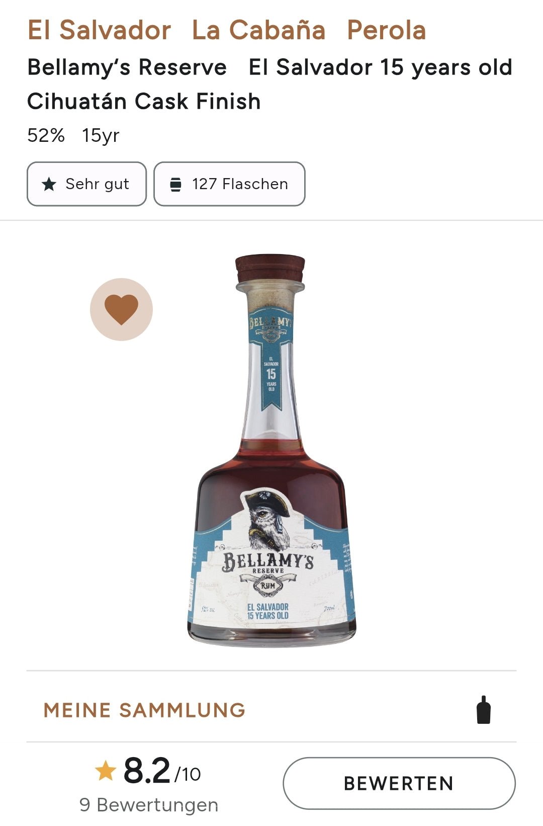 Bellamy's Reserve 15y El Salvador 2022 0,7l 52 %vol. Single cask Rum Fassstärke cask strength