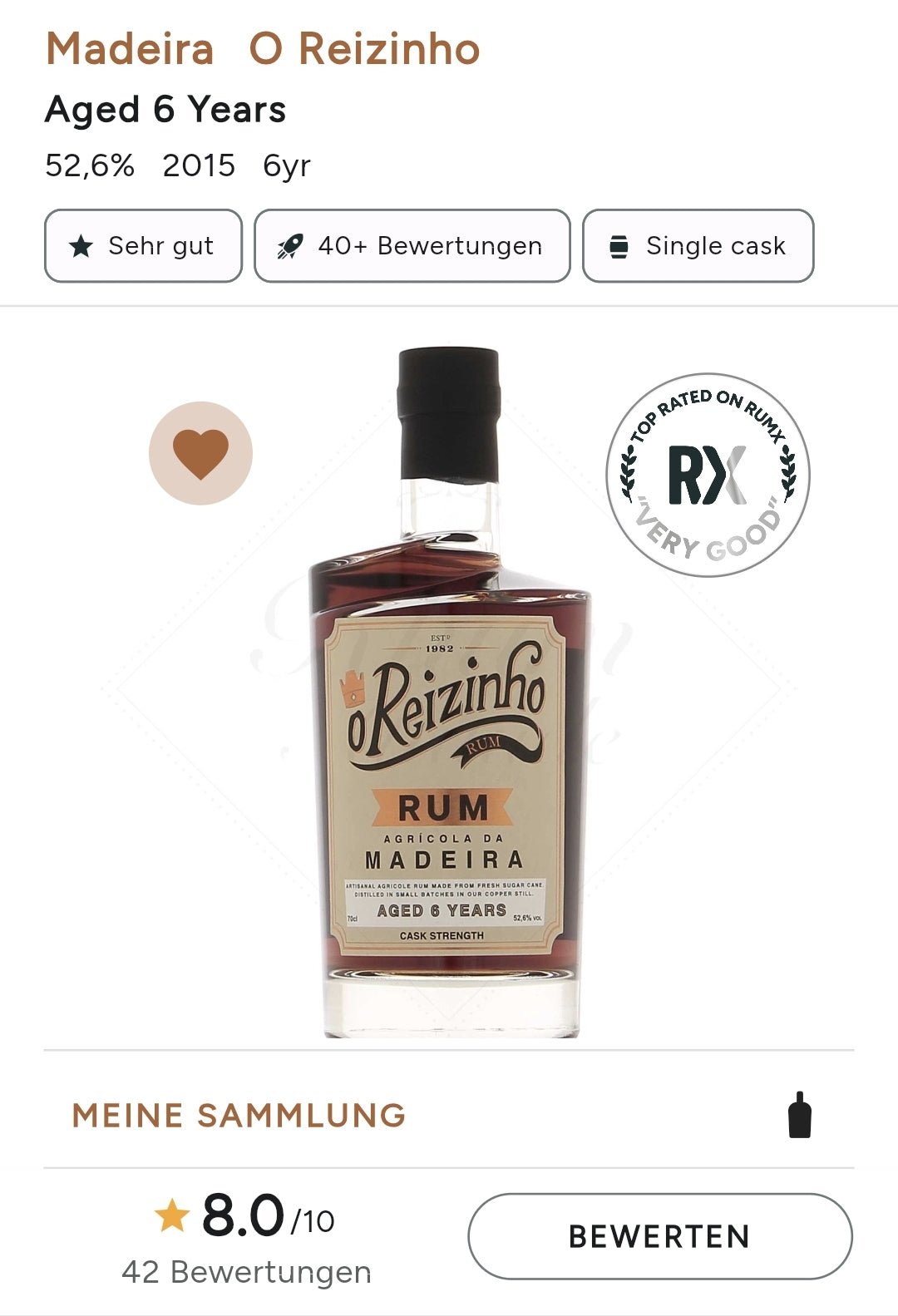 O REIZINHO 6y Cask Strength Madeira 0,7l 52,6% vol.