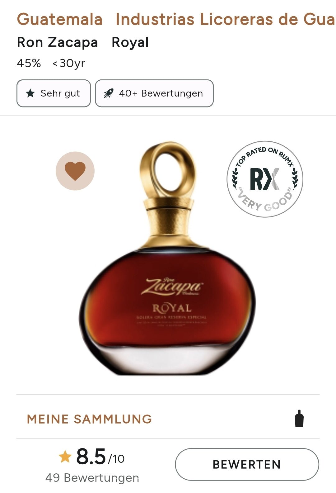 Ron Zacapa Royal 0,7 45%vol. m.GP Rum Guatemala - inn-out-shop