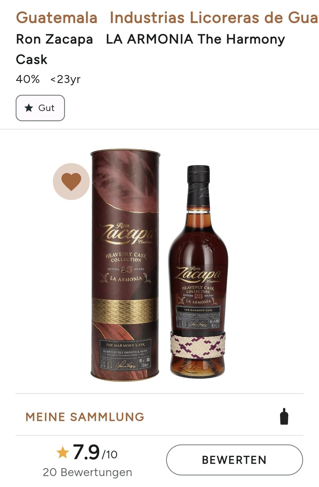 Zacapa 23 L’Harmonie Nr.3  The Harmony Cask Heavenly Cask 0,7l 40%vol. rhum Système Solera ,ex Oloroso Sherry
