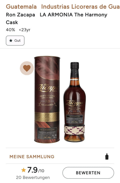 Zacapa 23 L’Harmonie Nr.3  The Harmony Cask Heavenly Cask 0,7l 40%vol. rhum Système Solera ,ex Oloroso Sherry