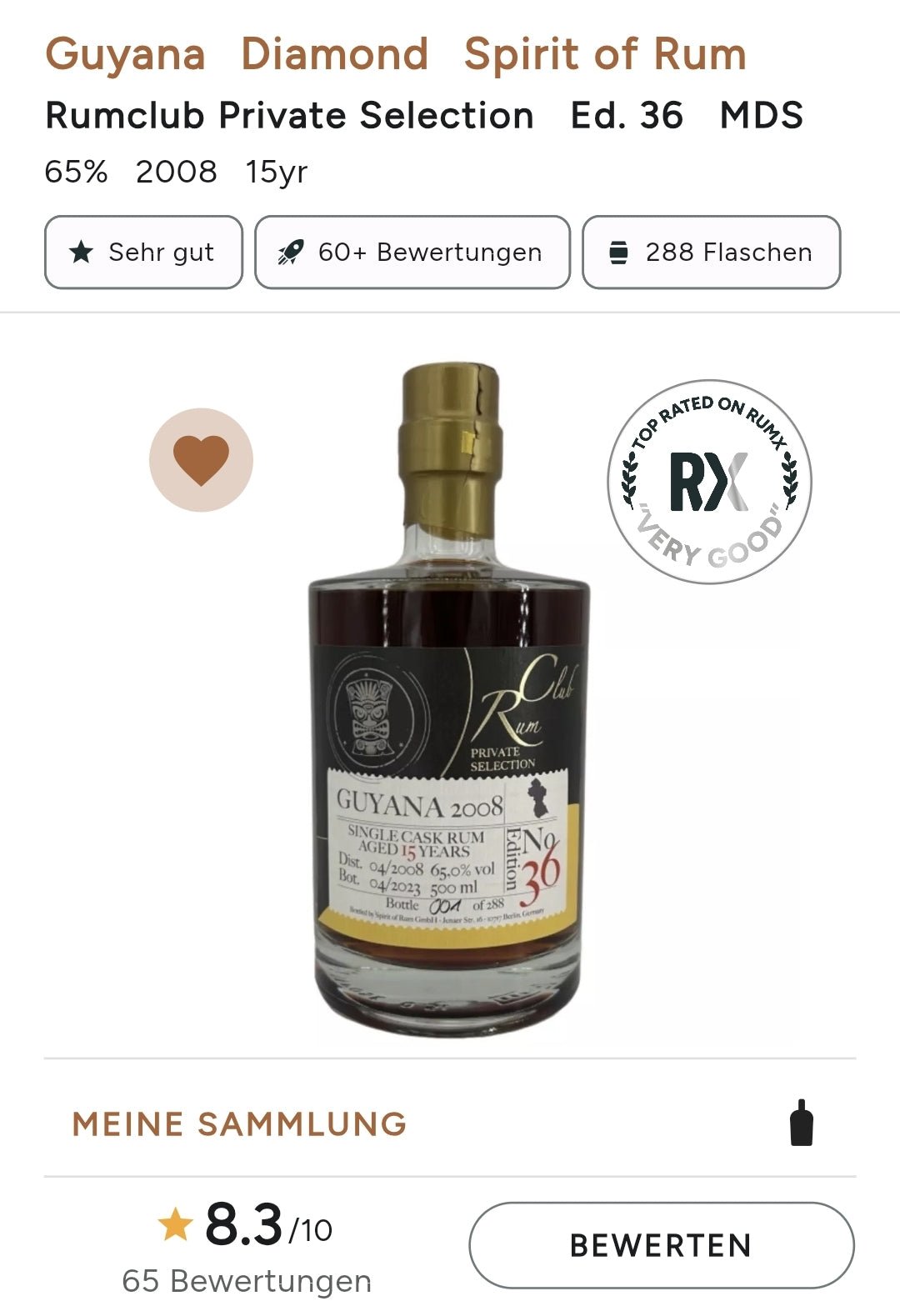 Rumclub ed.36 Guyana 2008 2023 0,5l 65% vol. MDS-Premium-Rum Demerara Distillers Column Still der