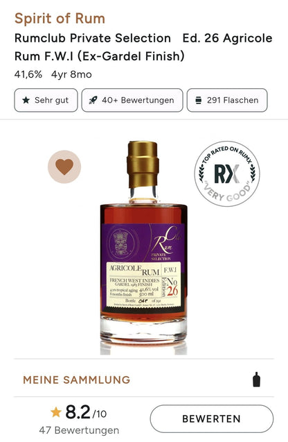Rumclub Edition 26 private Selection Ex-GARDEL 1983 41,6% 0,5L Rhum Agricole 4-jährige