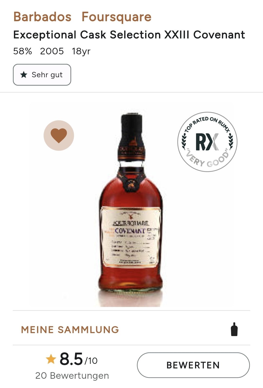 Foursquare Covenant 2011 Barbados Cask Strength 58% Vol. 0,7l Rum