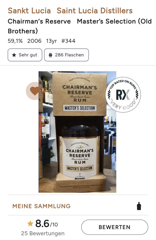 Chairman´s Reserve Master´s Selection (Old Brothers) 13y 0,7l 59,1% vol. single cask Rum Fassabfüllung Sonderedition -
